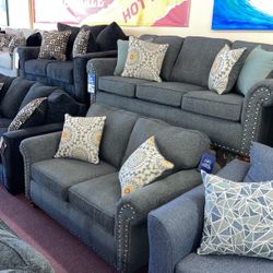 🇺🇸Huge Blowout Furniture Sale!🇺🇸 Brand New Sofa Loveseat Set W/ Nailhead Trim & Accent Pillows Included! $50 Down Takes It Home Today!