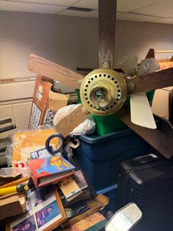 Ceiling Fan with Wood Blades Brass Motor