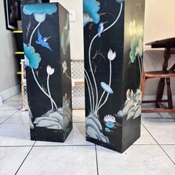 Pair Of Vintage Chinese Wood Pedestal Stands- 42”H 38.5”H