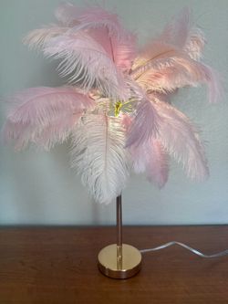 Pink Ostrich Feather Lamp with Gold Base