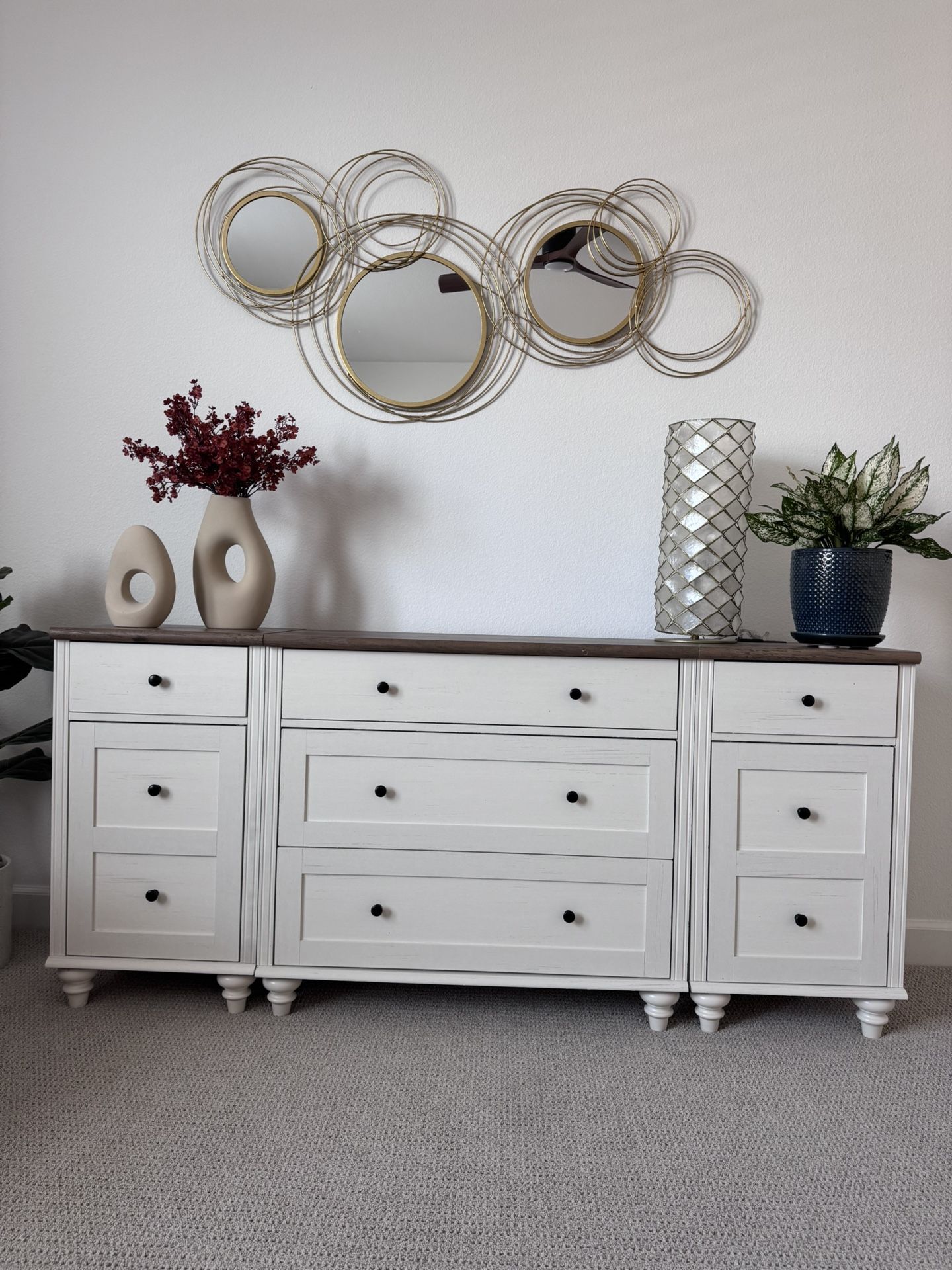 Great Deal!! Dresser for Bedroom with 5 Drawers and 2 Storage Cabinet, Nightstands with Charging Station, Mid Century Modern Dresser