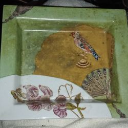 Fabienne Jouvin Paris Tozai hand painted FAN Tray Trinket Dish 8 X 7
