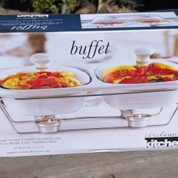 Circleware Buffet 2qt Double Covered Casserole Set in Chrome Warming Rack New