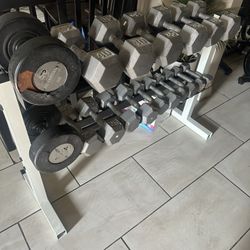 Dumbbells weights 8-50lbs plus rack 466lbs total