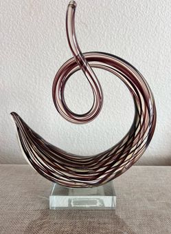 Art Glass Swirl Sculpture on Crystal Base