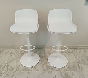 Modern White Adjustable Swivel Bar Stools (Pair)