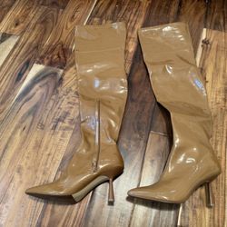 Nude Patent Knee-High Boots – Size 8.5M – Worn Once