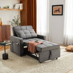 Sofa Bed Chair Convertible ，Sleeper Sofa with Pull-Out Bed ，3-in-1 Futon Couch with Reclining Backrest and Side Pocket (Dark Grey, 35.6‘)  The second 