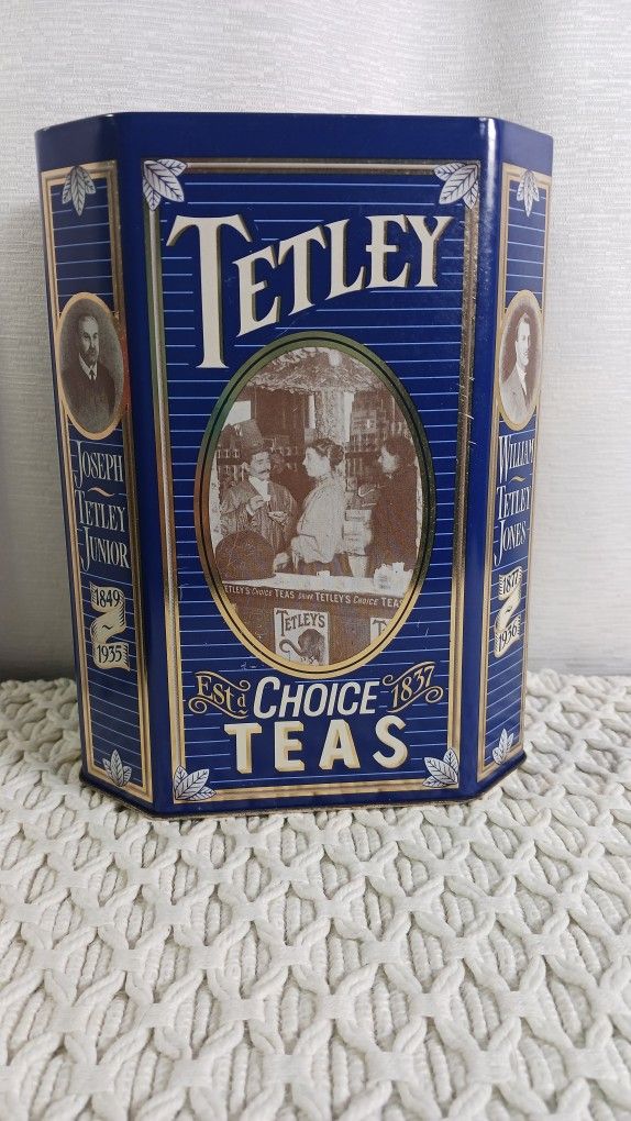 NO LID Tetley Tea Tin Can 1(contact info removed) 7 1/4” Tall Vintage Tin Can Made In England