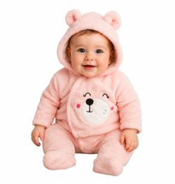 Baby Girl Pink Bear Fleece Pram Suit / Costume