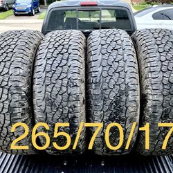 4) 265/70/17 BFGoodrich Trail Terrain TA Tires  Great Condition!  Tread measures 9-10/32  DOT 3224  $450 for 4  I carry other sizes as well