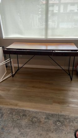 Wood Top Desk with Metal Legs and Drawers