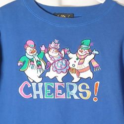 Vtg 1X Bob Mackie Sweatshirt Womens Blue Fleece Embroidered Snowman Cheers