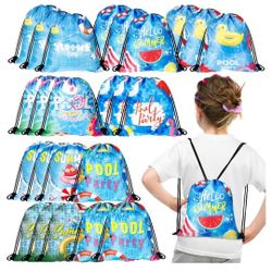 10 Summer Swimming Pool Party Drawstring Bags Beach Party Favors Candy Goody Treat Gift Bag Summer Birthday Party Supplies for Kids Hawaiian Luau Baby