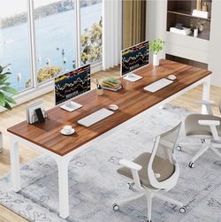 Tribesigns 78.7 Inches Extra Long Computer Desk 2 Person Desk, Double Long Desk, Workstaion for Home Office (Walnut+White)