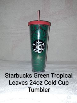 New Starbucks Green Tropical Leaves 24oz Cold Cup Tumbler