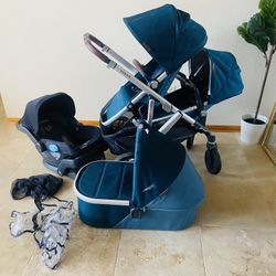 Uppababy Vista V2 Double Stroller with Car Seat and Bassinet Finn