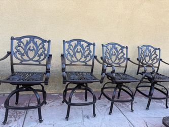 set of 4 heavy cast iron outdoor patio counter height bar stool