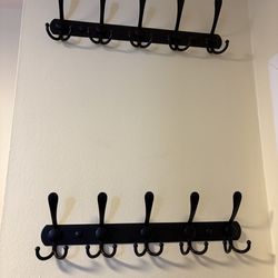 2 Black Metal Wall Hook Racks