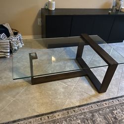 Nola Brown Wood Rectangle Glass Coffee Table