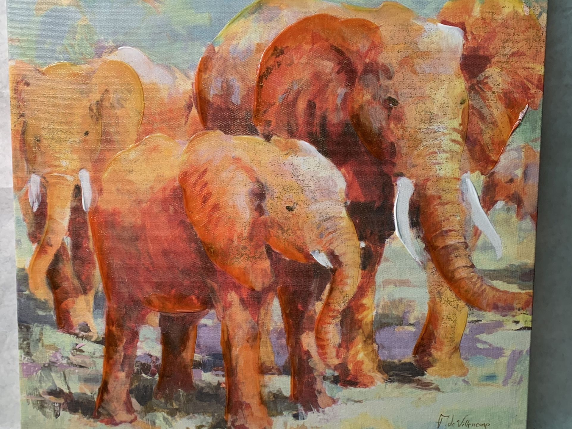 Elephant Painting, Oil on print