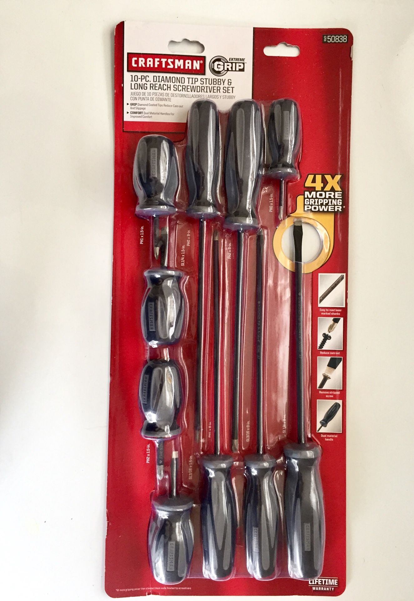 Craftsman 10pc. Diamond Tip Extreme Grip Screwdriver Set