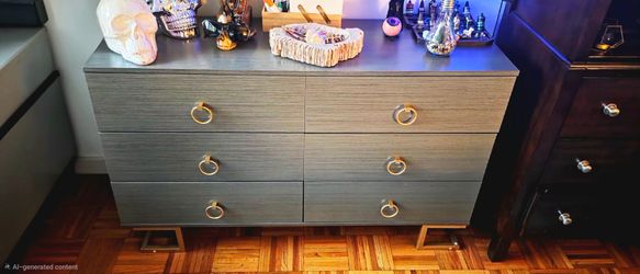 Modern 6-Drawer Dresser with Gold Hardware & Metal Base
