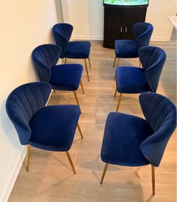 Set of 6 Blue & Gold Dining Chairs – Great Condition