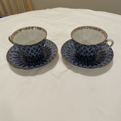 2 VTG Russian Imperial Lomonosov Made in USSR Fine Porcelain Cups And Saucers.