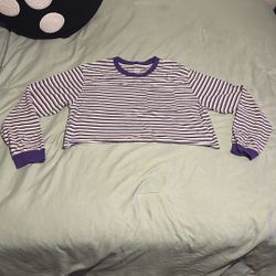 Purple And White Striped Crop Top 