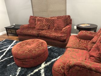 Red Cloth 3 Piece Sofa Set w/ pillows
