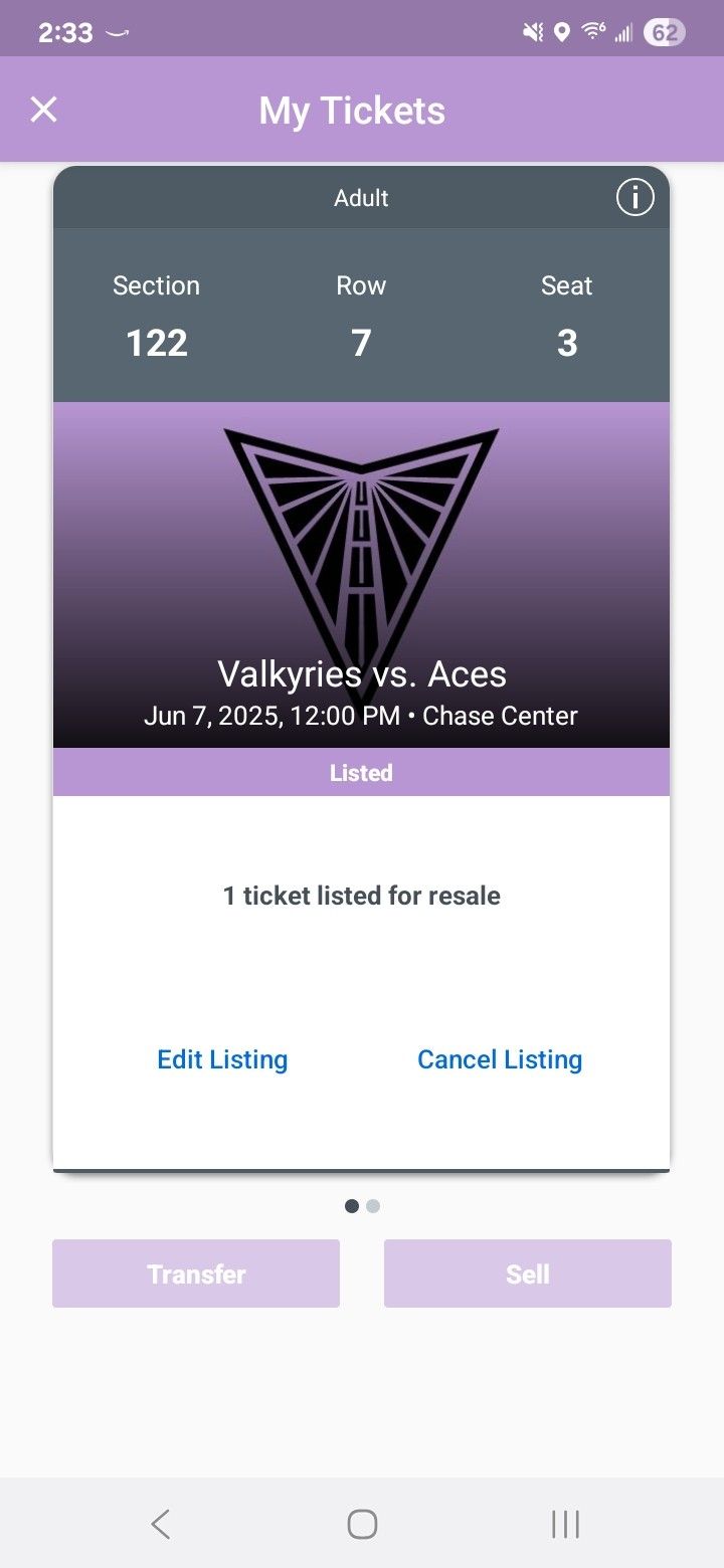 Two Tickets to the Golden State Valkyries Vs. Las Vegas Aces on June 7