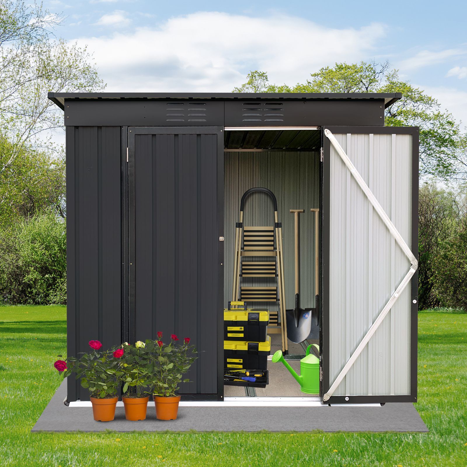 Metal garden sheds 6ftx4ft outdoor storage sheds black