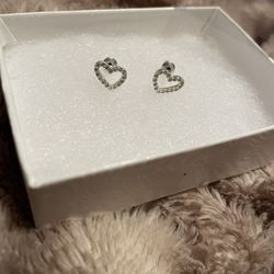 NEW Cubic Zirconia Fine Silver Plate Heart Earrings