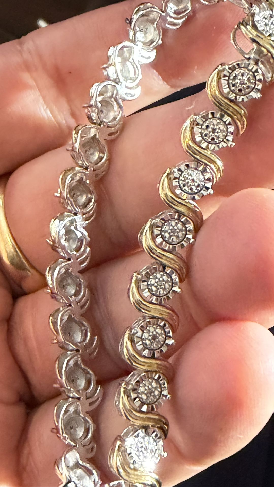 Sterling Silver And 9k Gold Bracelet Decorated With Diamonds And Crystals