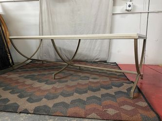 White Stone Top Long Coffee Table w/ Light Metal Base