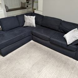 Living Spaces Aspen Midnight Blue 2-Piece Sectional Couch with Chaise – Priced to Sell