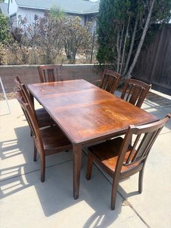 Real Wood Non Composite Dining Table with Leaf and 6 Chairs!