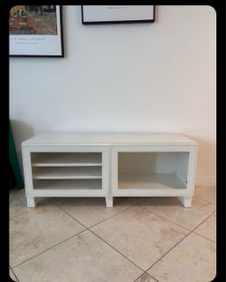 White TV Stand with Glass Doors