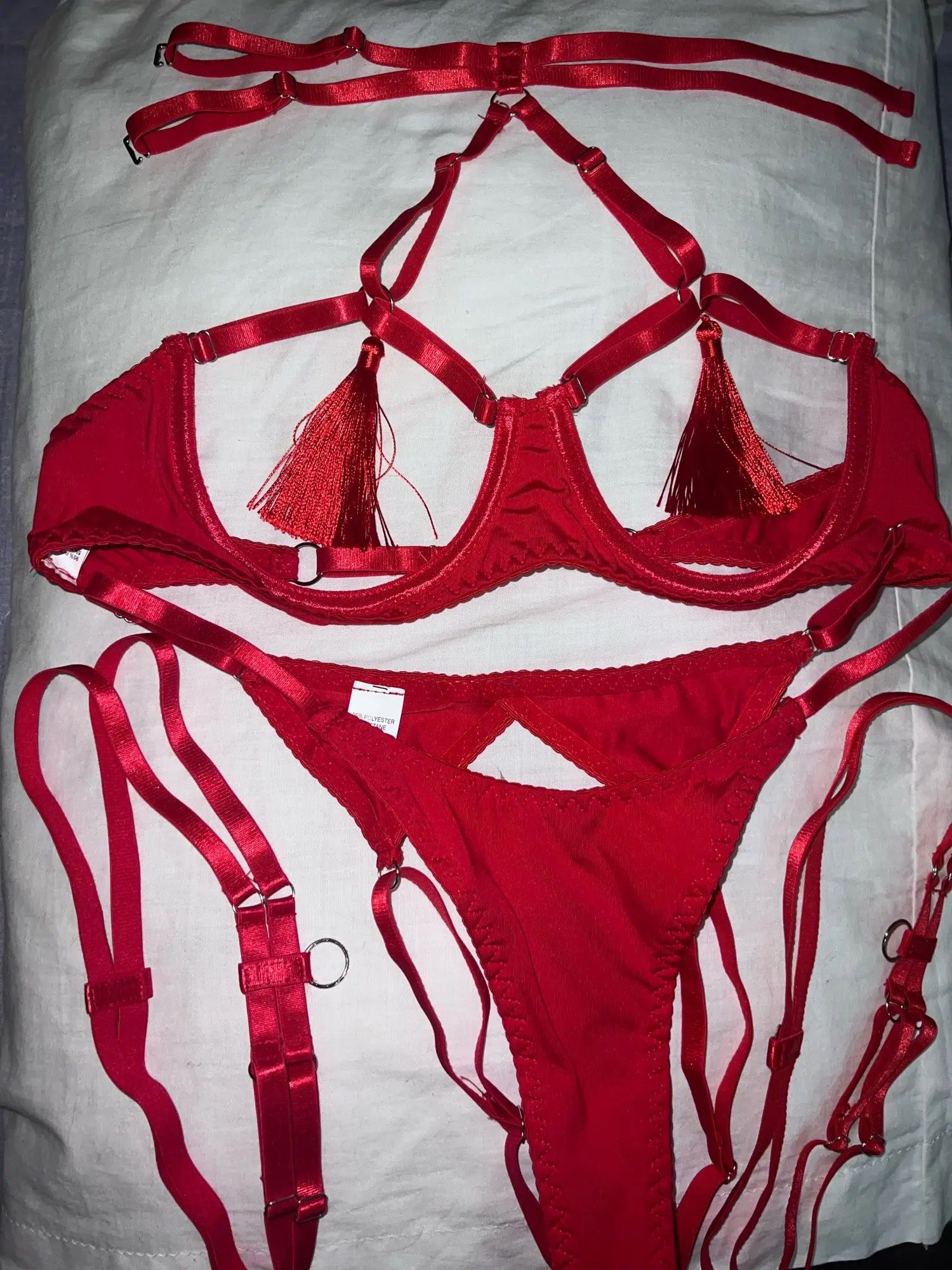 Sexy Lingerie Set: Halter Neck Crop Top, Open Back Red/Black Panties