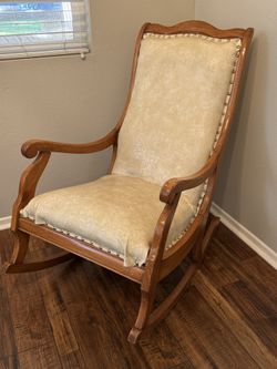 Antique Victorian Empire Rocking Chair White Leather Mid 19th Century