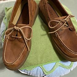 SPERRY  TOP SIDER Mens Authentic  Original Leather Boat Shoes  Brown Color Size 10.5M