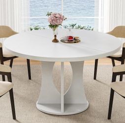 Modern 47ā Round White Dining Table ā Seats 4ā6