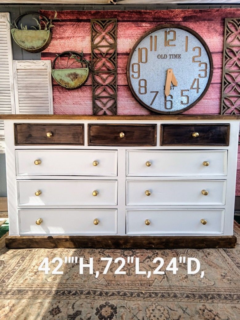 Big Rustic Thick Wood 9 Drawer Dresser