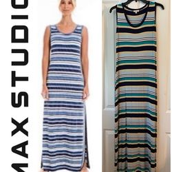 Max Studio Maxi Dress Striped Side Slits Size Small