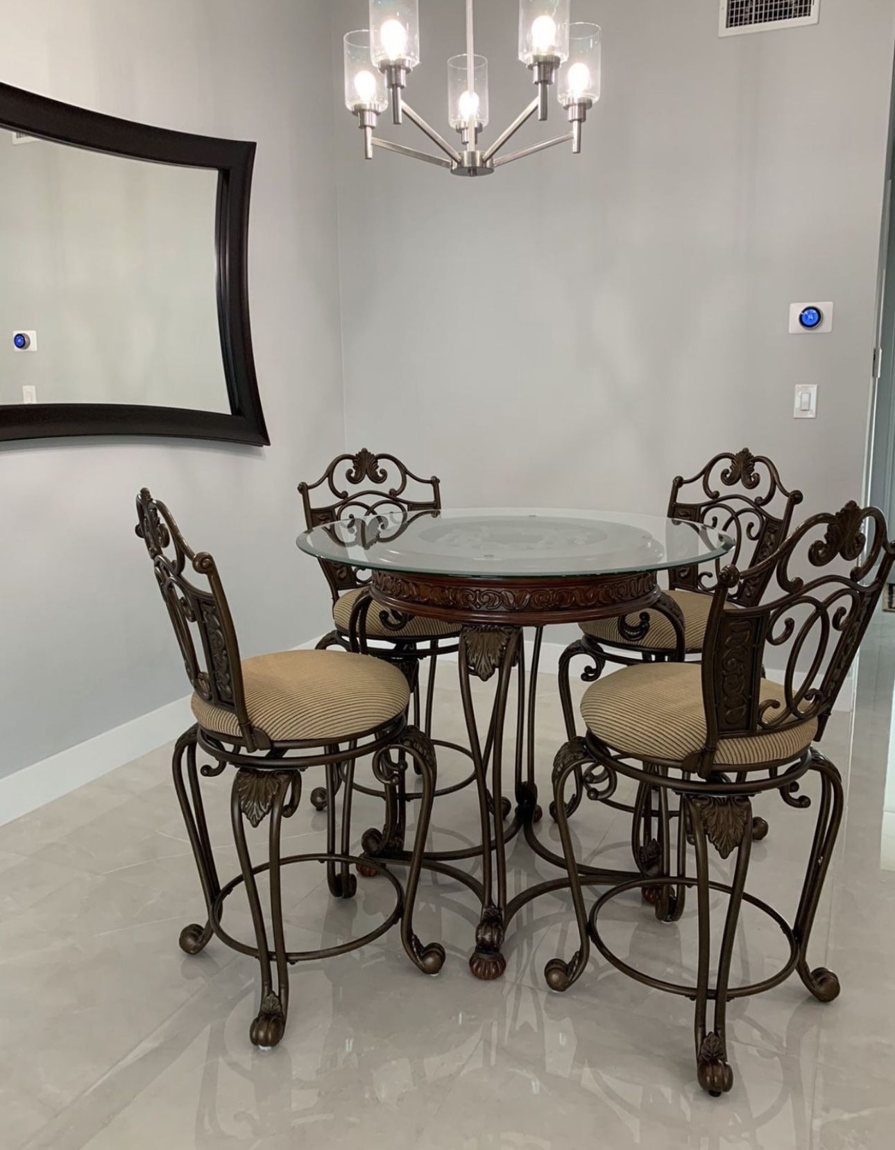 Metal And Glass Round Dining Table Set 