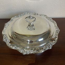 Silver Plated Covered Terrine Vintage Pedestal Style, with Glass Ovenware Bowl Insert