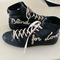 Men’s Gucci, high top glove, leather sneakers, size 10