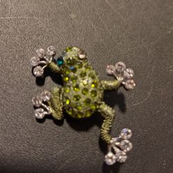 Green Rhinestone Frog Brooch With Crystal Twinkle Toes