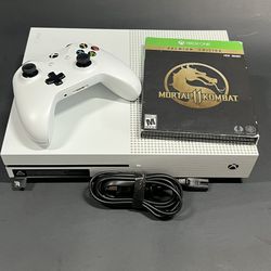 XBOX ONE S WHITE COSOLE WITH CONTROLLER AND MORTAL KOMBAT GAME 